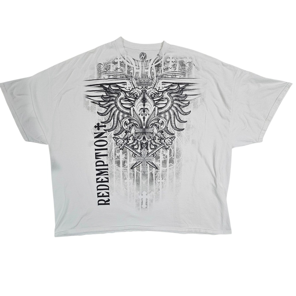 Hybrid Men 4X White Redemption Graphic T-Shirt Streetwear